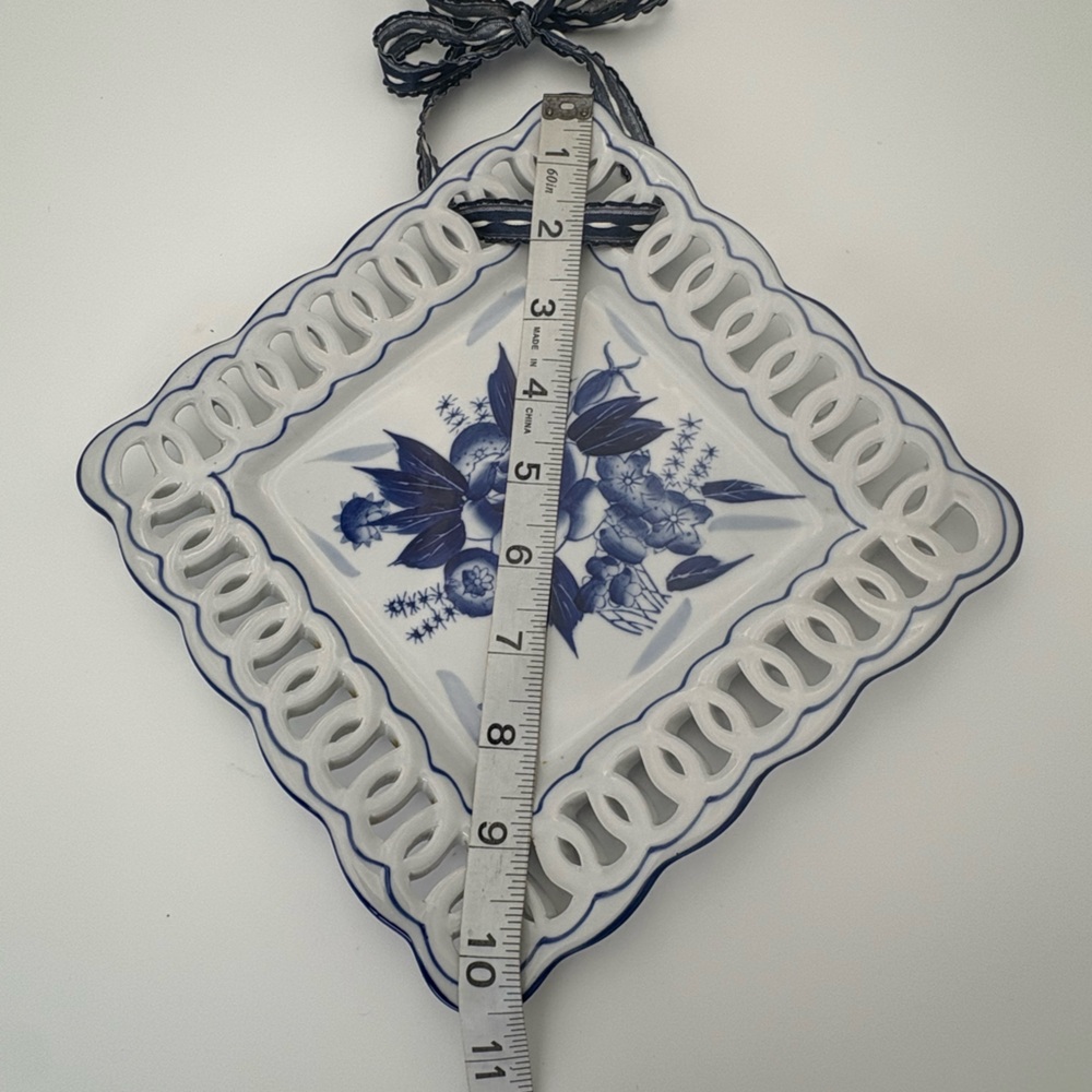 Intricate Vintage Blue and White Floral Ceramic Wall Plate - Picture 7 of 9